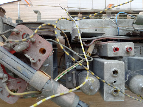 The opened radio before the repair, still dirty